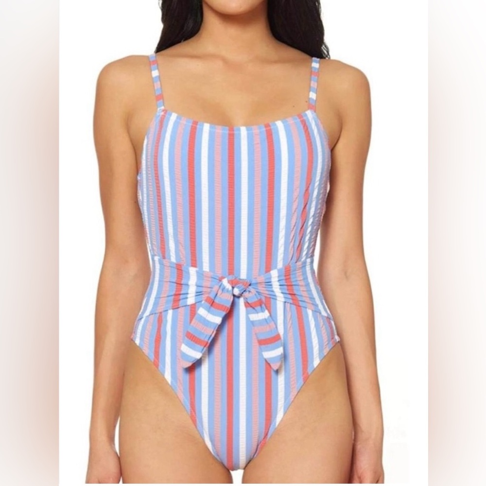 Jessica Simpson Miami Stripe Tie-Waist One-Piece Swimsuit